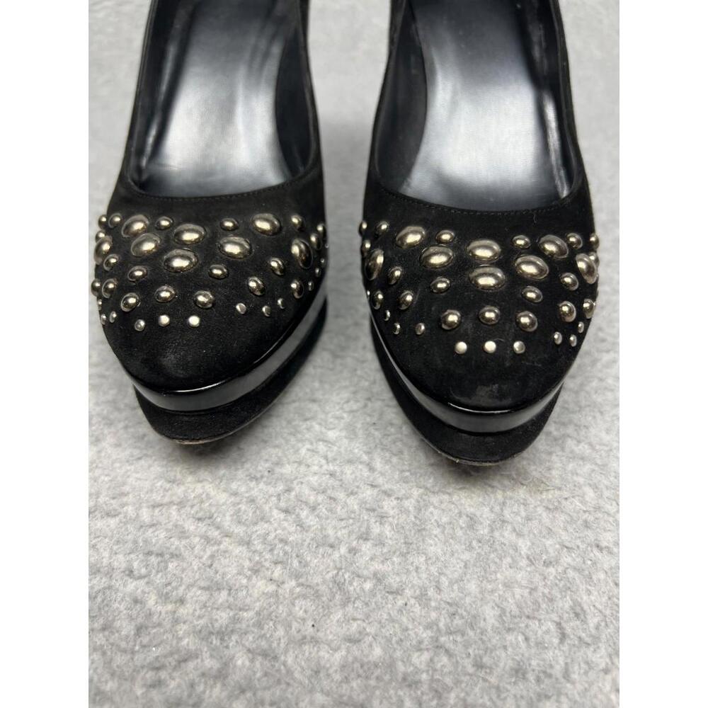 Stuart Weitzman 7M High Heel Studded Black Suede Platform Silver Studs Pumps - Picture 2 of 9